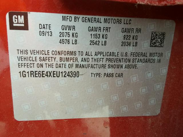 1G1RE6E4XEU124390 - 2014 CHEVROLET VOLT RED photo 10