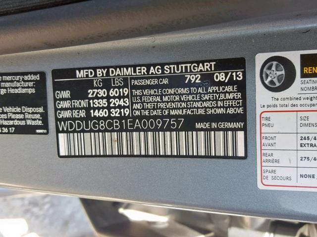 WDDUG8CB1EA009757 - 2014 MERCEDES-BENZ S 550 GRAY photo 10