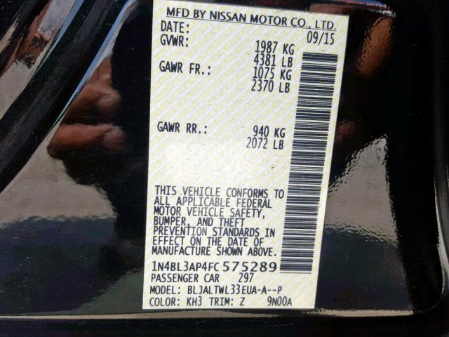 1N4BL3AP4FC575289 - 2015 NISSAN ALTIMA 3.5 BLACK photo 10