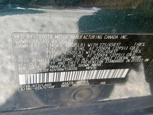 2T3DF4DV9BW158008 - 2011 TOYOTA RAV4 LIMIT GRAY photo 10