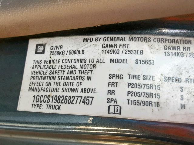 1GCCS198268277457 - 2006 CHEVROLET COLORADO GRAY photo 10