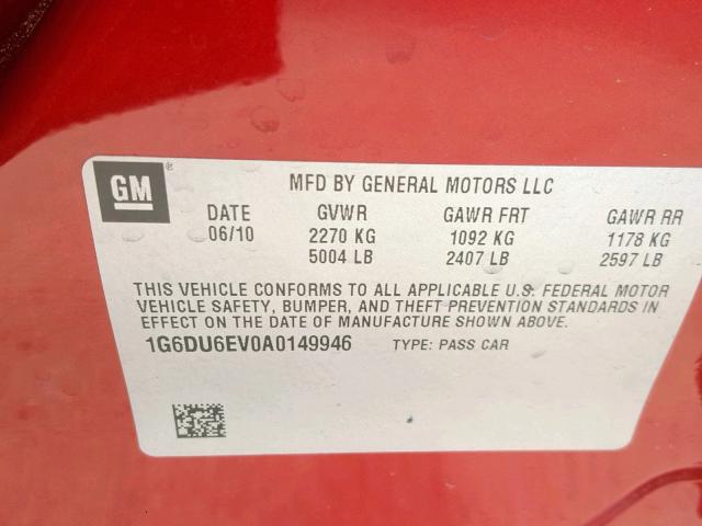 1G6DU6EV0A0149946 - 2010 CADILLAC STS RED photo 10