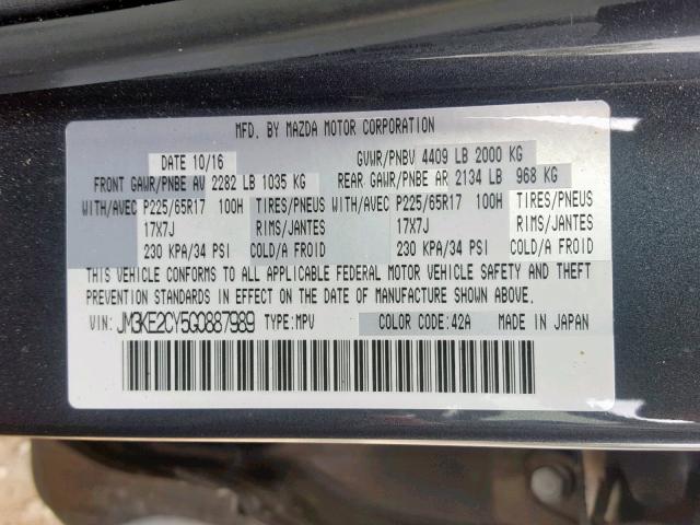 JM3KE2CY5G0887989 - 2016 MAZDA CX-5 TOURI GRAY photo 10