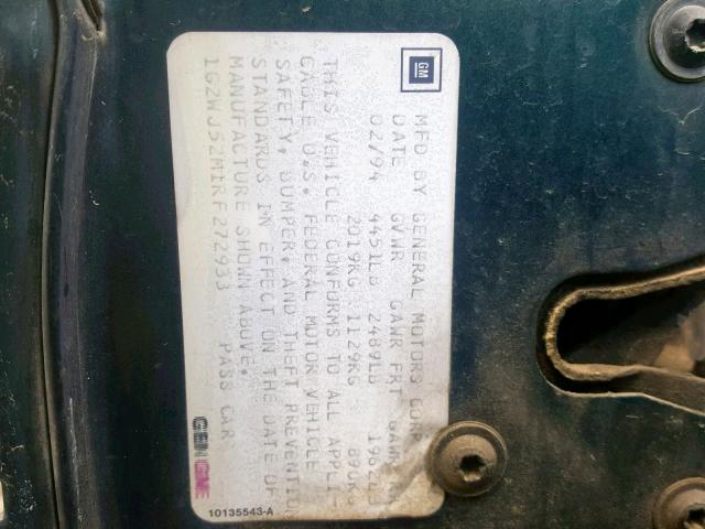 1G2WJ52M1RF272933 - 1994 PONTIAC GRAND PRIX 绿色 照片 10