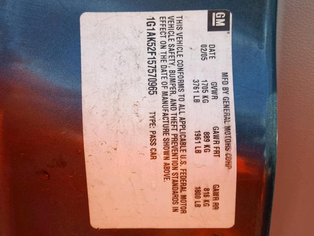 1G1AK52F157570965 - 2005 CHEVROLET COBALT BLUE photo 10