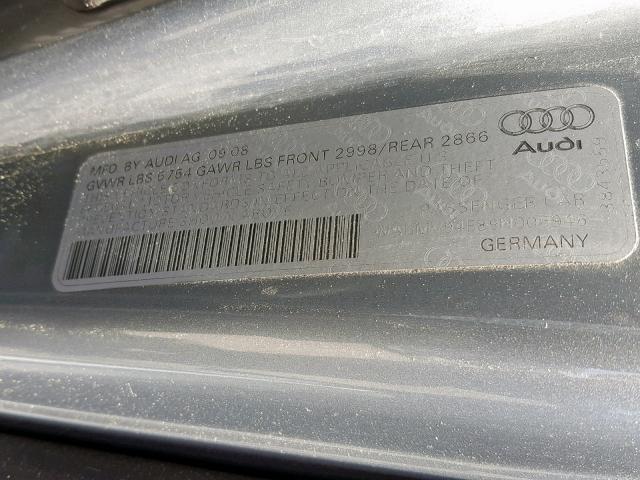 WAUMV94E89N006946 - 2009 AUDI A8 L QUATT GRAY photo 10