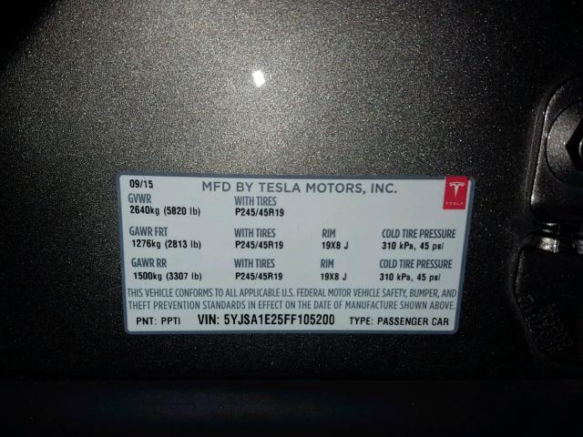 5YJSA1E25FF105200 - 2015 TESLA MODEL S ვერცხლისფერი ფოტო 10