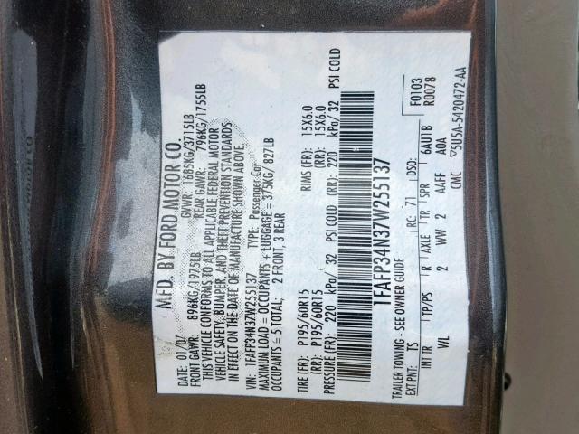 1FAFP34N45W200001 - 2005 FORD FOCUS ZX4 GRAY photo 10