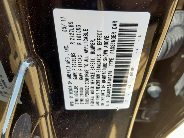 19UUB3F53JA001270 - 2018 ACURA TLX TECH BLACK photo 10