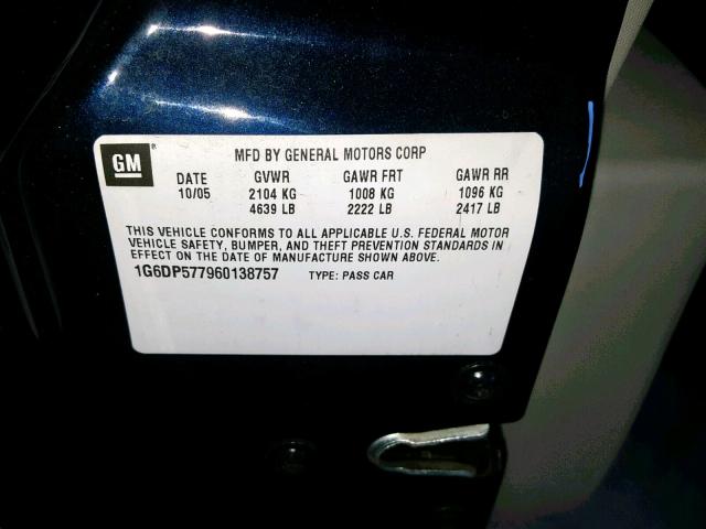 1G6DP577960138757 - 2006 CADILLAC CTS HI FEA BLUE photo 10