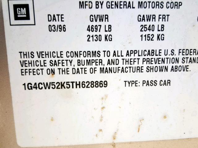 1G4CW52K5TH628869 - 1996 BUICK PARK AVENU TAN photo 10