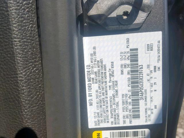 3FA6P0SU2ER239763 - 2014 FORD FUSION TIT GRAY photo 10