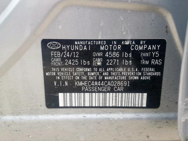 KMHEC4A44CA028691 - 2012 HYUNDAI SONATA HYB SILVER photo 10