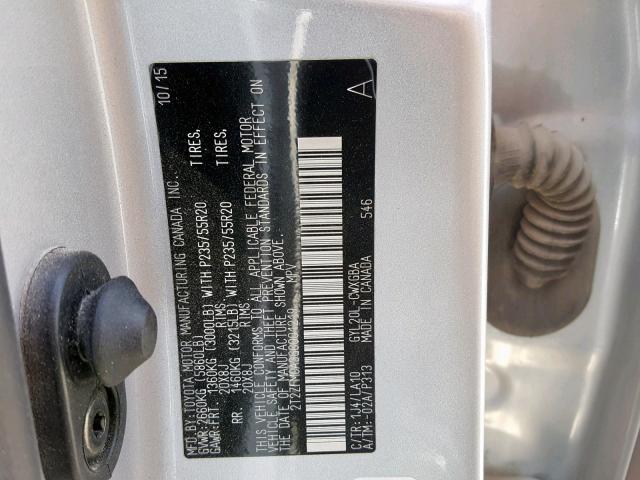 2T2ZFMCA3GC001219 - 2016 LEXUS RX 450H SILVER photo 10