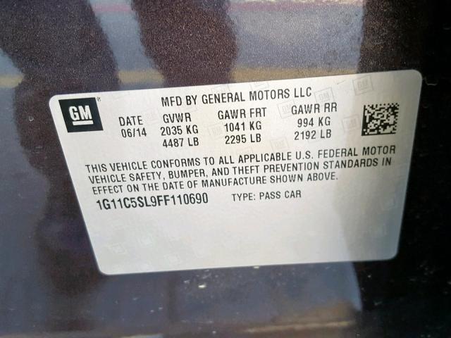 1G11C5SL9FF110690 - 2015 CHEVROLET MALIBU 1LT 紫色 照片 10