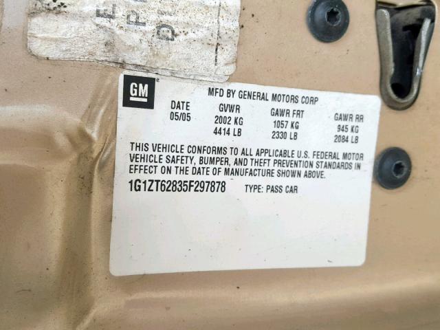 1G1ZT62835F297878 - 2005 CHEVROLET MALIBU MAX 金色 照片 10