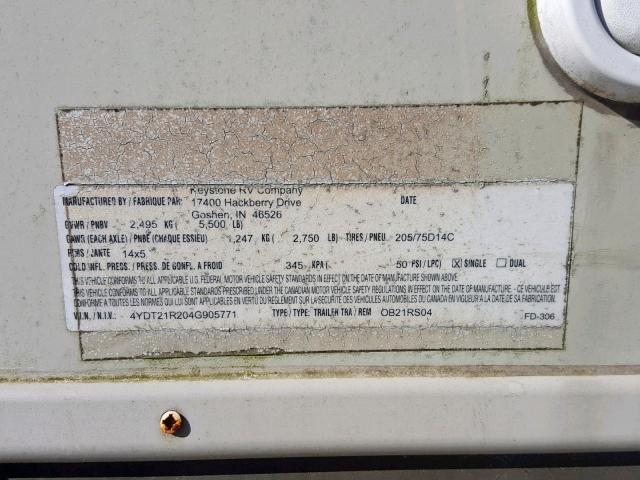 4YDT21R204G905771 - 2004 KEYSTONE OUTBACK WHITE photo 8