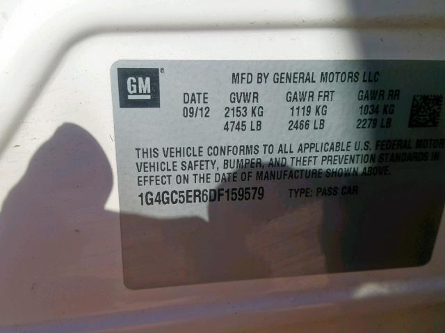 1G4GC5ER6DF159579 - 2013 BUICK LACROSSE WHITE photo 10