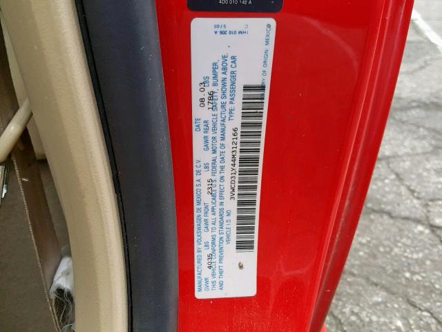 3VWCD31Y44M312166 - 2004 VOLKSWAGEN NEW BEETLE Qırmızı foto 10