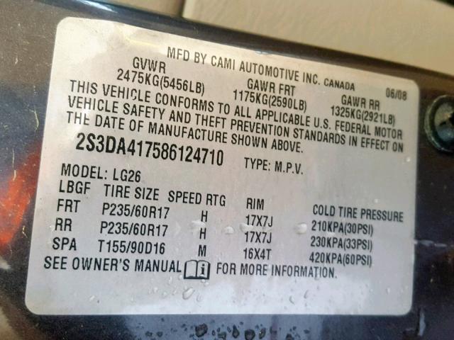 2S3DA417586124710 - 2008 SUZUKI XL7 LUXURY GRAY photo 10