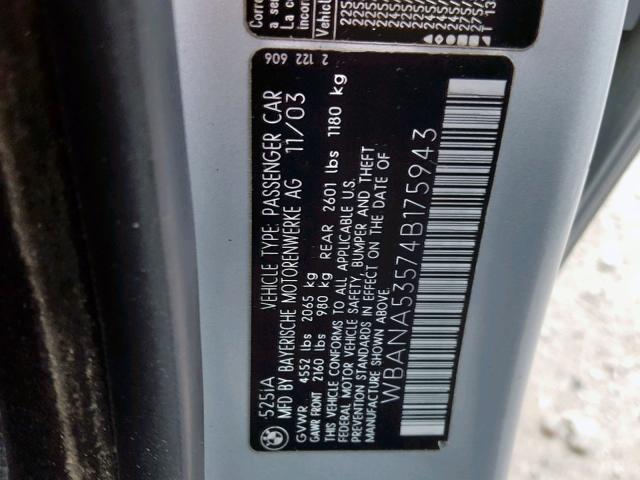 WBANA53574B175943 - 2004 BMW 525 I SILVER photo 10