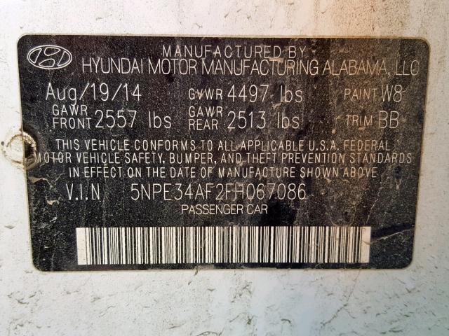 5NPE34AF2FH067086 - 2015 HYUNDAI SONATA SPO WHITE photo 10