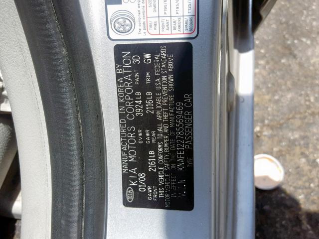 KNAFE122785569469 - 2008 KIA SPECTRA EX SILVER photo 10