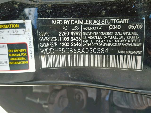 WDDHF5GB6AA030384 - 2010 MERCEDES-BENZ E 350 BLACK photo 10