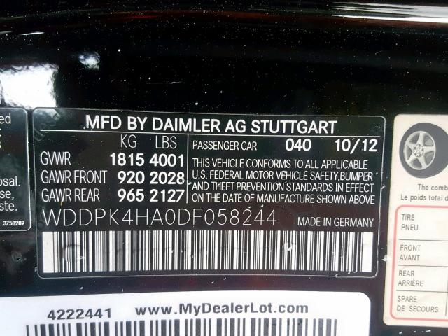 WDDPK4HA0DF058244 - 2013 MERCEDES-BENZ SLK 250 BLACK photo 10