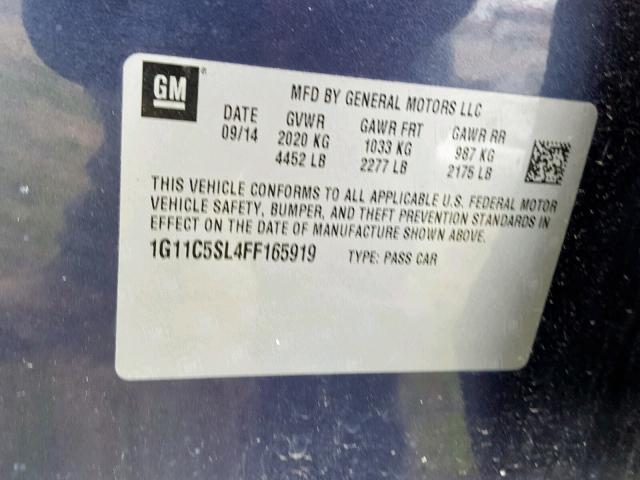 1G11C5SL4FF165919 - 2015 CHEVROLET MALIBU 1LT BLUE photo 10