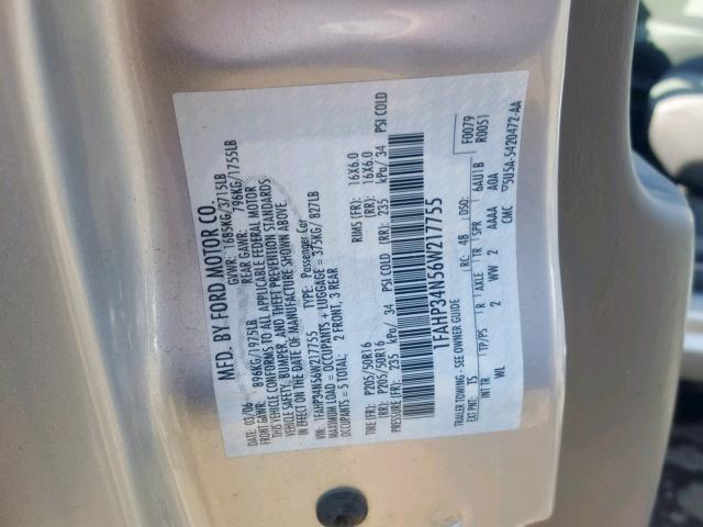 1FAHP34N56W217755 - 2006 FORD FOCUS ZX4 SILVER photo 10