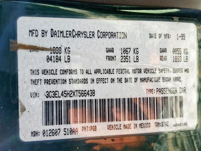 3C3EL45H2XT566438 - 1999 CHRYSLER SEBRING JX GREEN photo 10