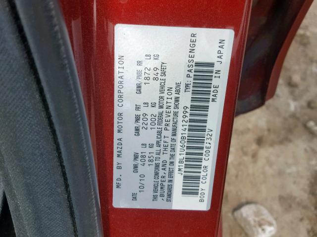 JM1BL1U60B1412999 - 2011 MAZDA 3 S RED photo 10