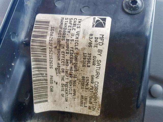 1G8AZ52F25Z152626 - 2005 SATURN ION LEVEL GRAY photo 10