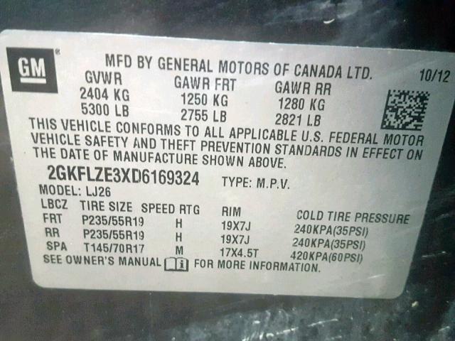 2GKFLZE3XD6169324 - 2013 GMC TERRAIN DE CHARCOAL photo 10