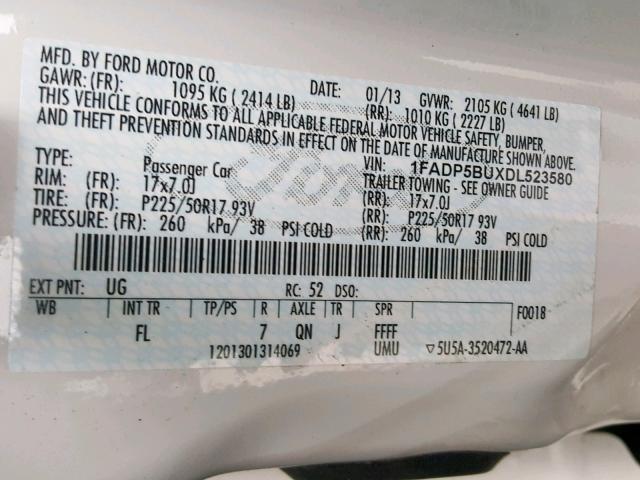 1FADP5BUXDL523580 - 2013 FORD C-MAX SEL WHITE photo 10