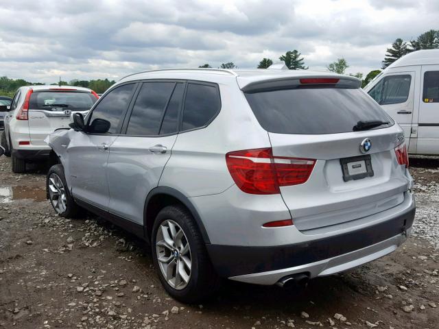 5UXWX7C58BLL15490 - 2011 BMW X3 XDRIVE3 SILVER photo 3