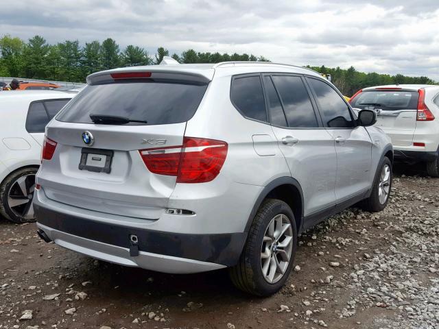 5UXWX7C58BLL15490 - 2011 BMW X3 XDRIVE3 SILVER photo 4