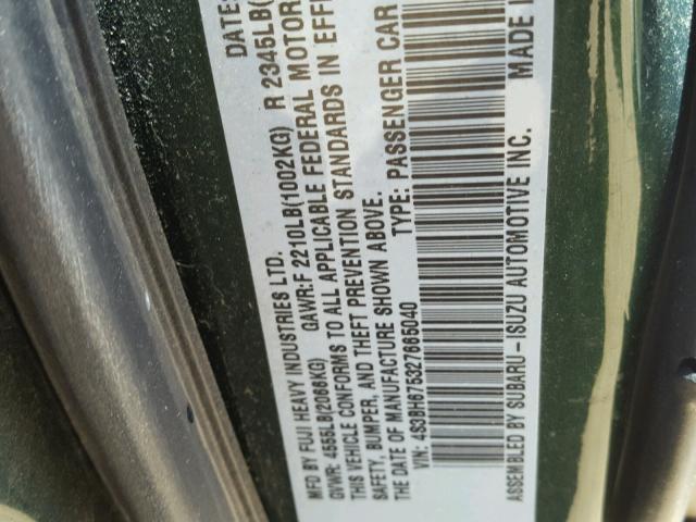 4S3BH675327665040 - 2002 SUBARU LEGACY OUT GREEN photo 10