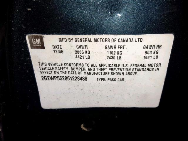 2G2WP552861228486 - 2006 PONTIAC GRAND PRIX 蓝色 照片 10