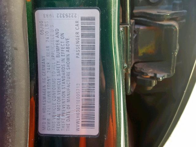 WVWLH63B21E005713 - 2001 VOLKSWAGEN PASSAT GLX 绿色 照片 10