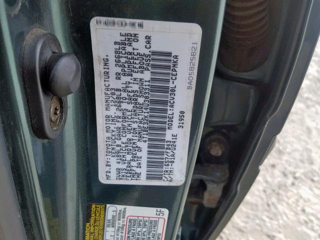 4T1BE32K14U303311 - 2004 TOYOTA CAMRY LE GREEN photo 10