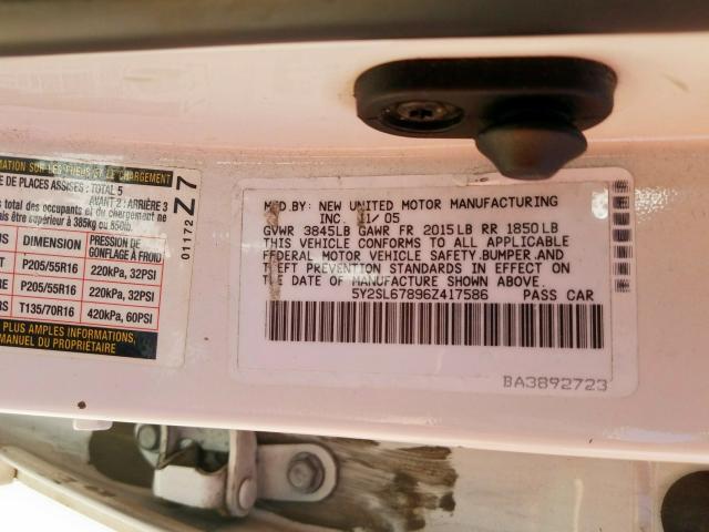 5Y2SL67896Z417586 - 2006 PONTIAC VIBE  photo 10