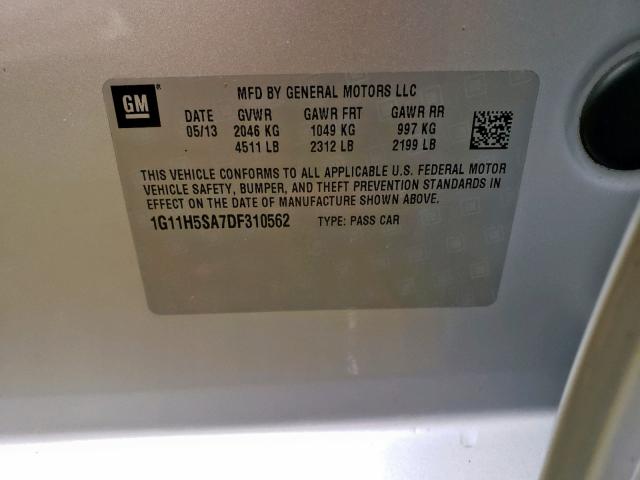 1G11H5SA7DF310562 - 2013 CHEVROLET MALIBU LTZ 银色 照片 10