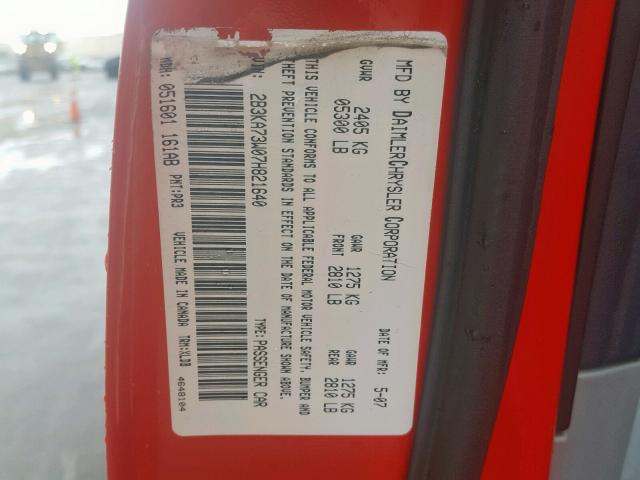 2B3KA73W07H821640 - 2007 DODGE CHARGER SR RED photo 10