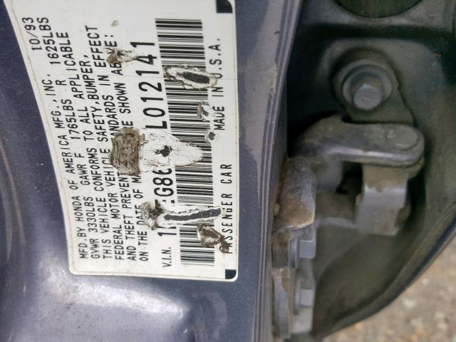 1HGEG8640RL012141 - 1994 HONDA CIVIC DX GRAY photo 10