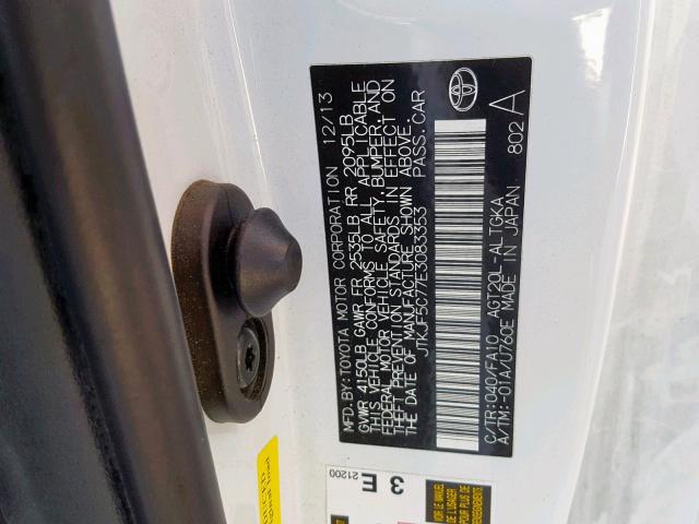 JTKJF5C77E3083353 - 2014 TOYOTA SCION TC თეთრი ფოტო 10