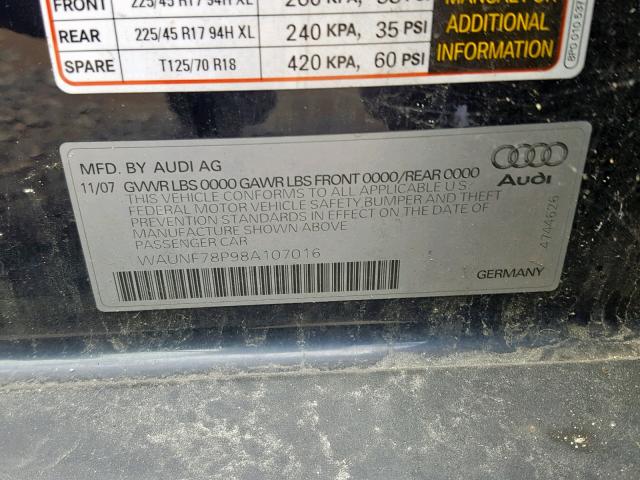 WAUNF78P98A107016 - 2008 AUDI A3 2.0 PRE BLUE photo 10