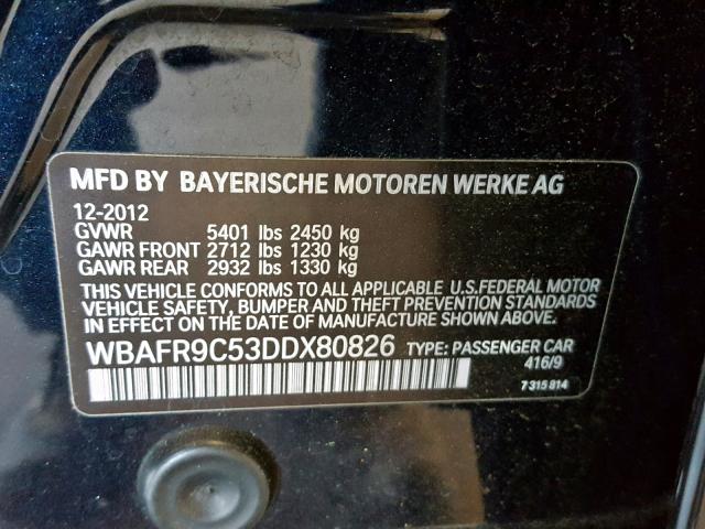 WBAFR9C53DDX80826 - 2013 BMW 550 I BLUE photo 10