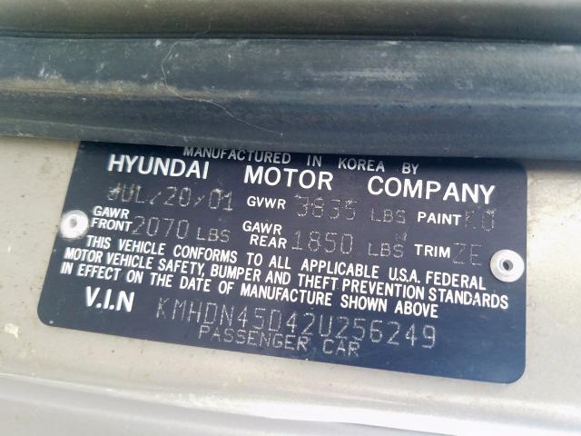 KMHDN45D42U256249 - 2002 HYUNDAI ELANTRA GLS  photo 10